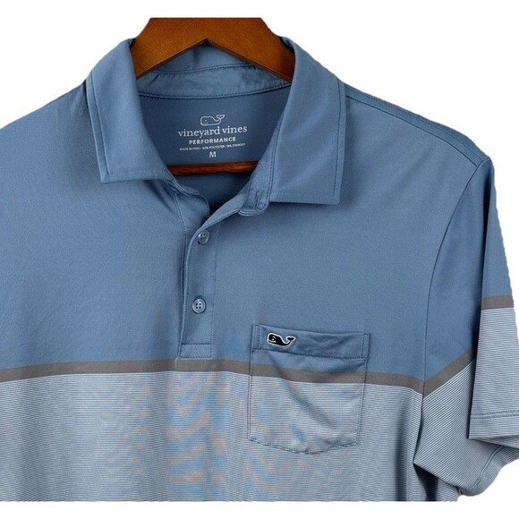 Vineyard Vines Men’s Polo Medium Blue Two Tone Performance Stretch Whale - Picture 1 of 7